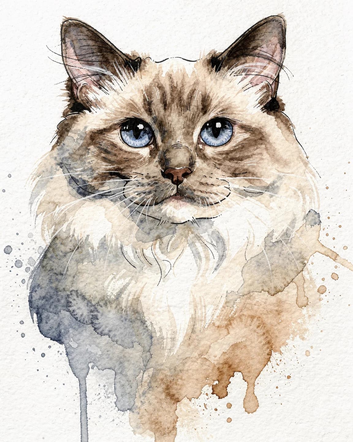 Ethereal Watercolour portrait of Biscuit, a Lionhead rabbit